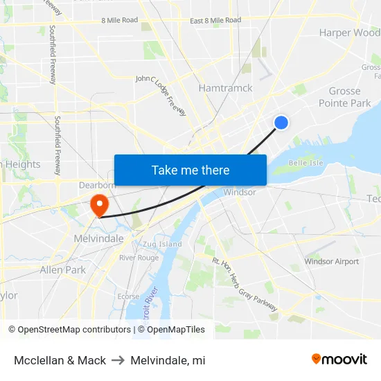 Mcclellan & Mack to Melvindale, mi map