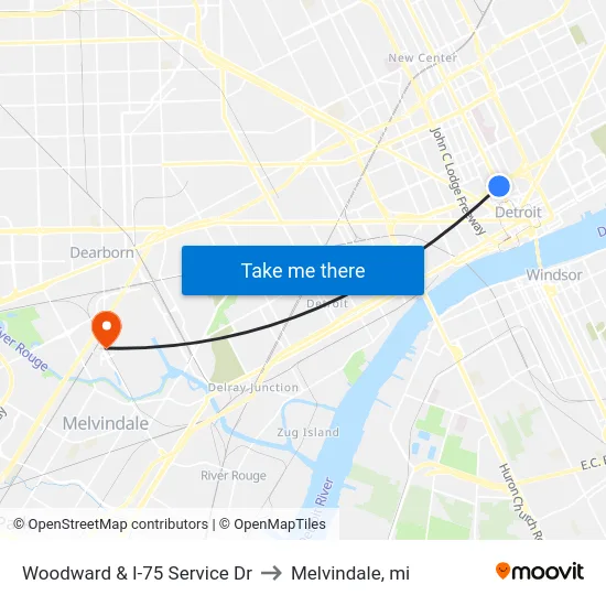 Woodward & I-75 Service Dr to Melvindale, mi map