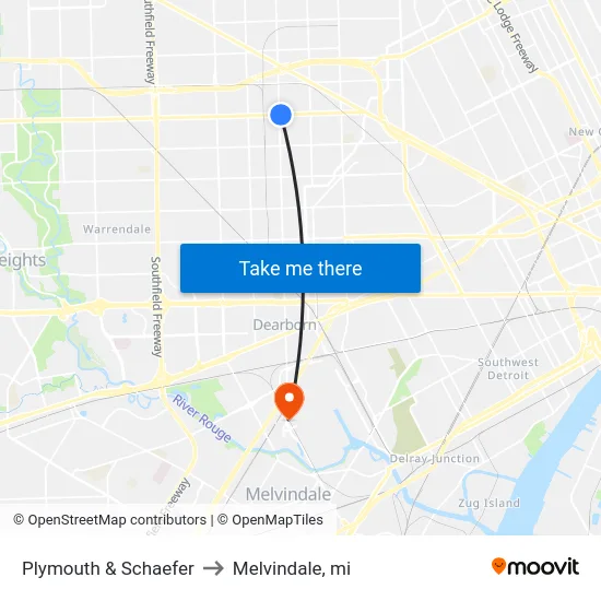 Plymouth & Schaefer to Melvindale, mi map