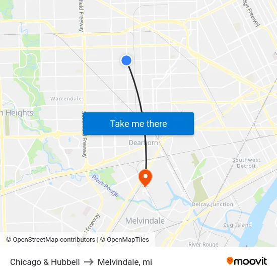 Chicago & Hubbell to Melvindale, mi map