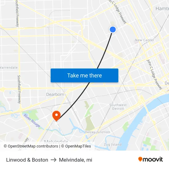 Linwood & Boston to Melvindale, mi map