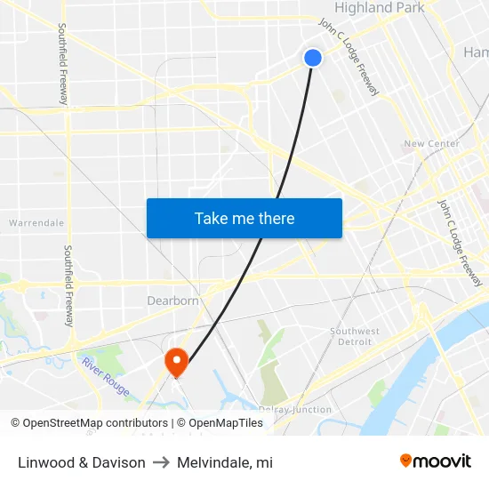 Linwood & Davison to Melvindale, mi map