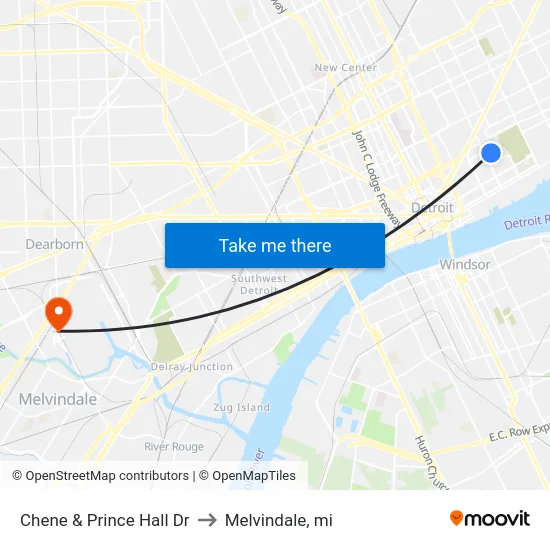 Chene & Prince Hall Dr to Melvindale, mi map