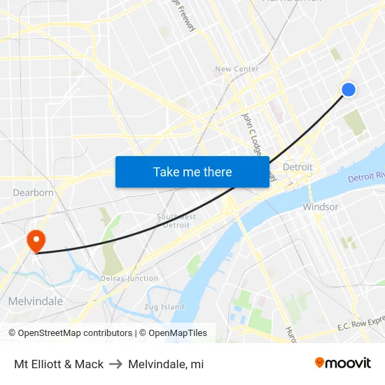 Mt Elliott & Mack to Melvindale, mi map