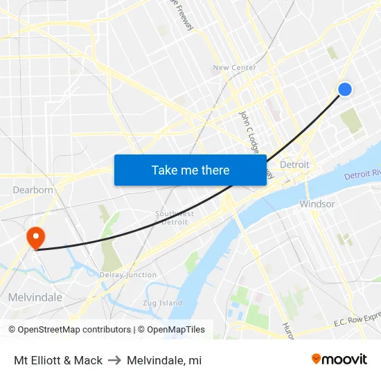 Mt Elliott & Mack to Melvindale, mi map
