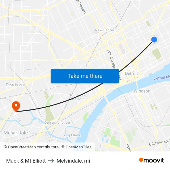 Mack & Mt Elliott to Melvindale, mi map