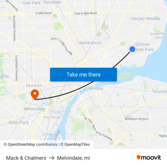 Mack & Chalmers to Melvindale, mi map