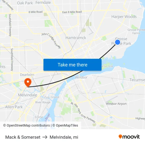 Mack & Somerset to Melvindale, mi map