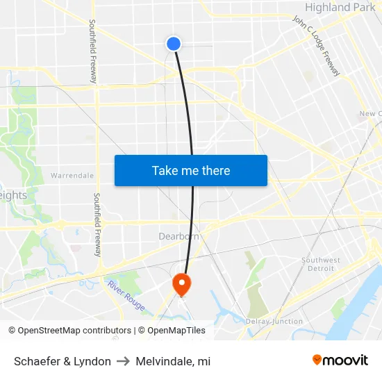 Schaefer & Lyndon to Melvindale, mi map