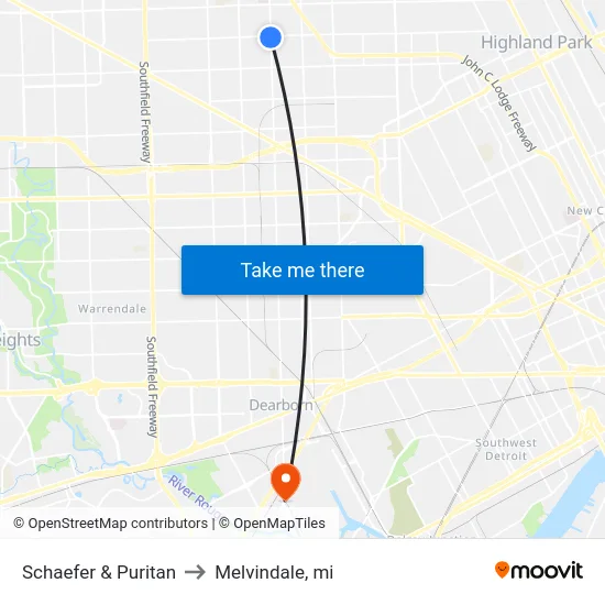 Schaefer & Puritan to Melvindale, mi map