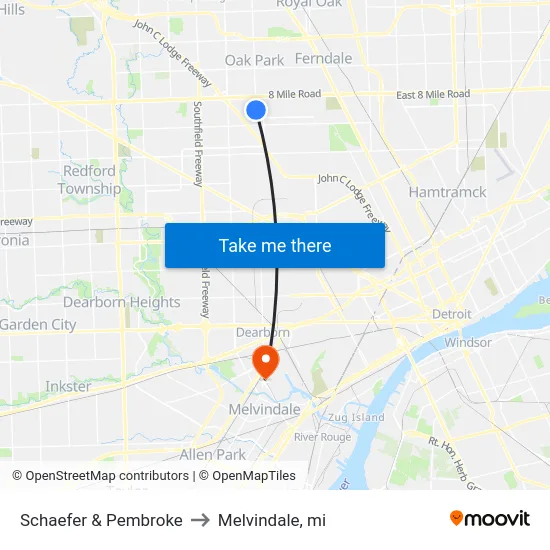 Schaefer & Pembroke to Melvindale, mi map