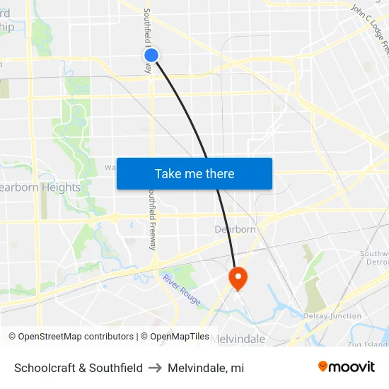 Schoolcraft & Southfield to Melvindale, mi map