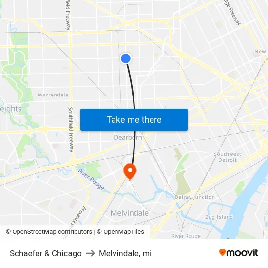 Schaefer & Chicago to Melvindale, mi map