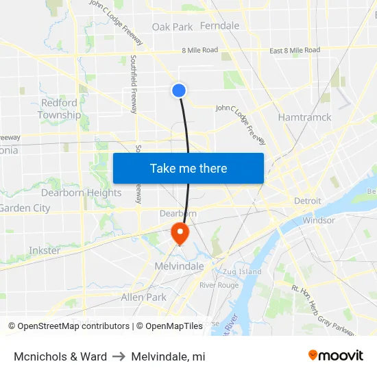 Mcnichols & Ward to Melvindale, mi map