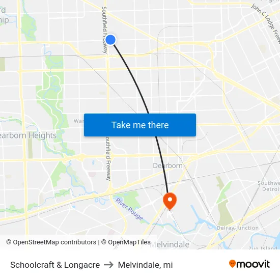 Schoolcraft & Longacre to Melvindale, mi map