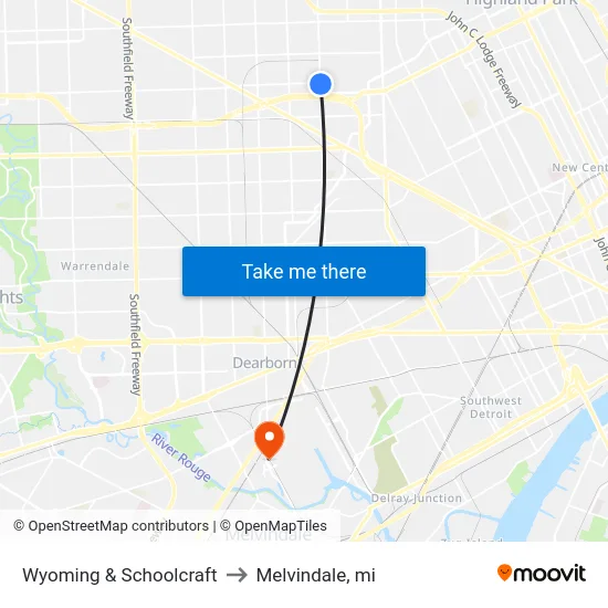 Wyoming & Schoolcraft to Melvindale, mi map