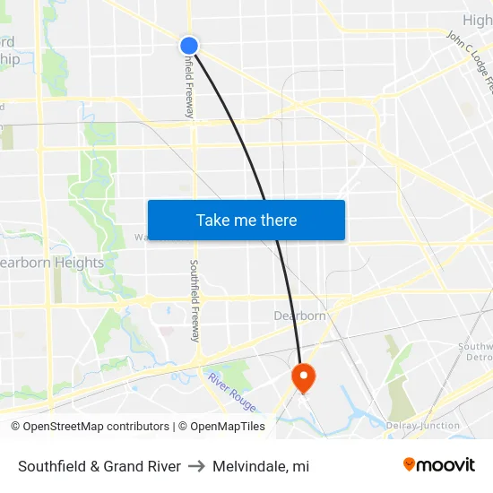 Southfield & Grand River to Melvindale, mi map