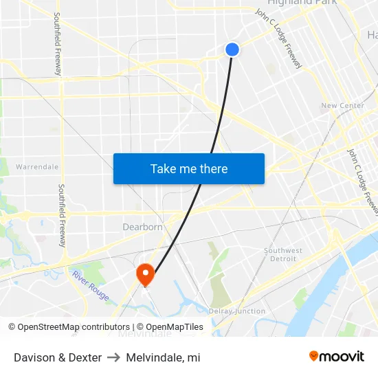 Davison & Dexter to Melvindale, mi map