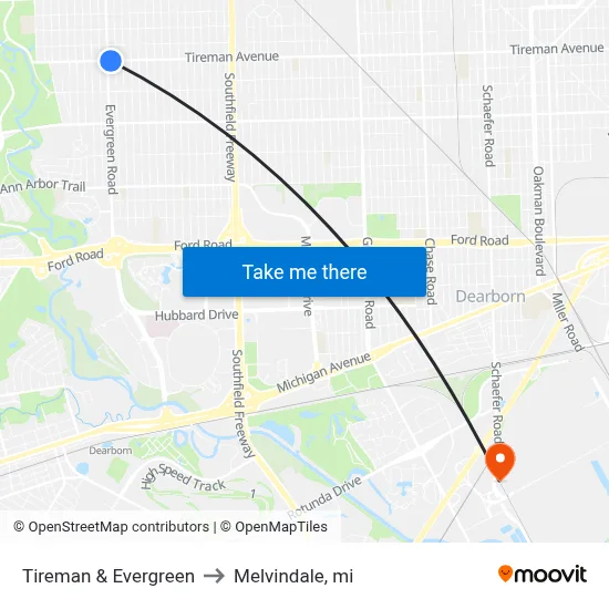 Tireman & Evergreen to Melvindale, mi map
