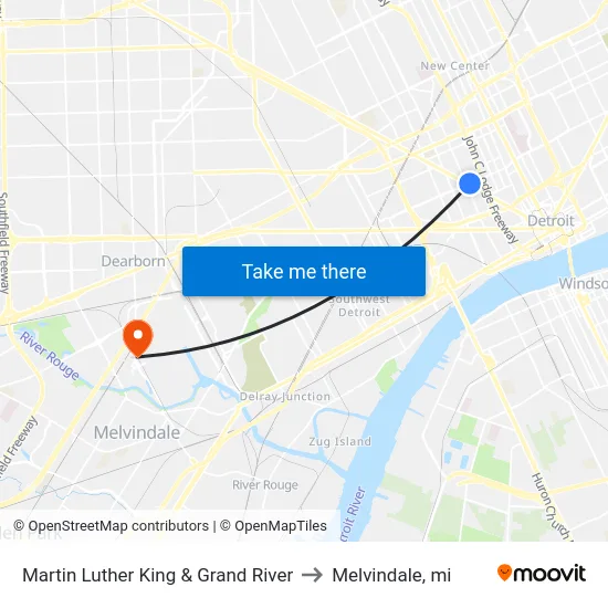 Martin Luther King & Grand River to Melvindale, mi map