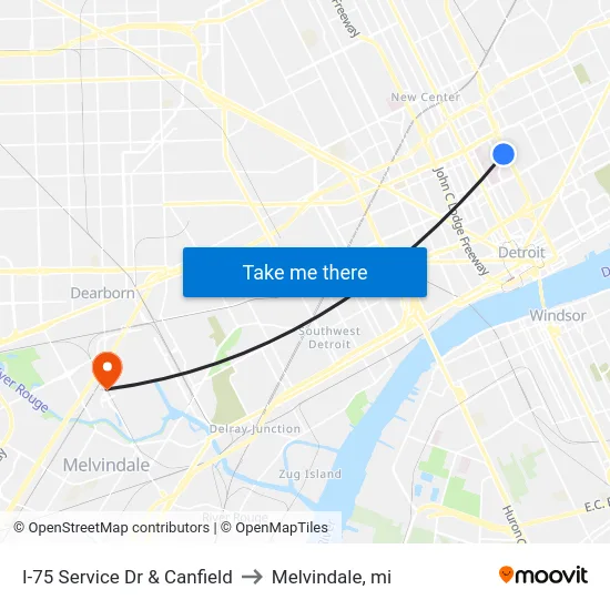 I-75 Service Dr & Canfield to Melvindale, mi map