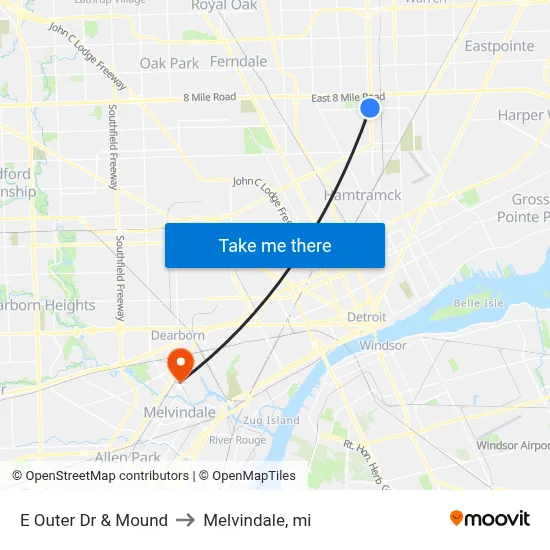 E Outer Dr & Mound to Melvindale, mi map