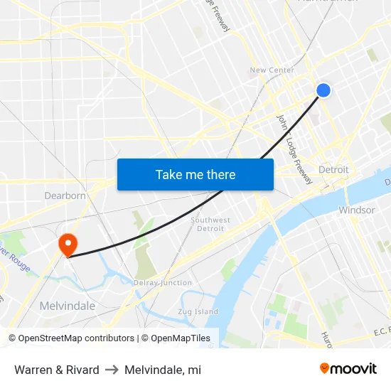 Warren & Rivard to Melvindale, mi map