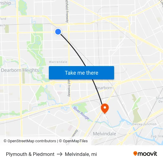 Plymouth & Piedmont to Melvindale, mi map