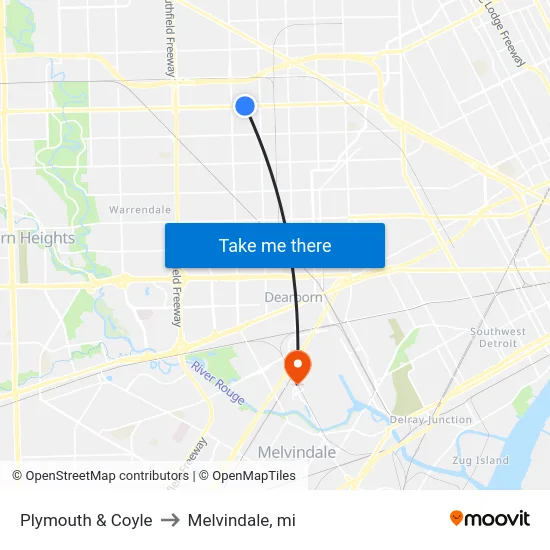 Plymouth & Coyle to Melvindale, mi map