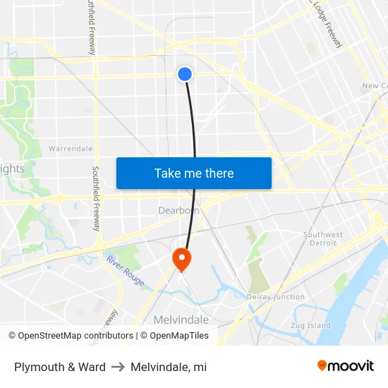 Plymouth & Ward to Melvindale, mi map