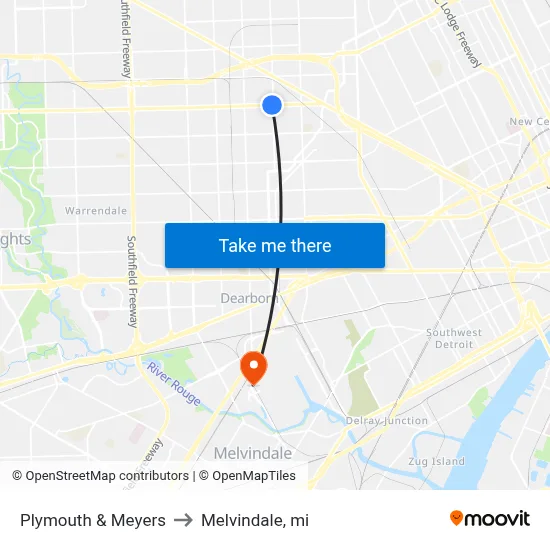 Plymouth & Meyers to Melvindale, mi map