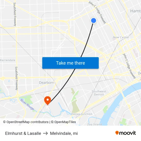 Elmhurst & Lasalle to Melvindale, mi map