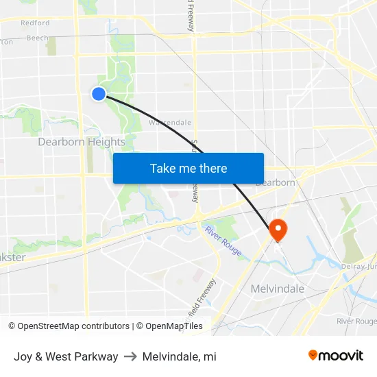 Joy & West Parkway to Melvindale, mi map