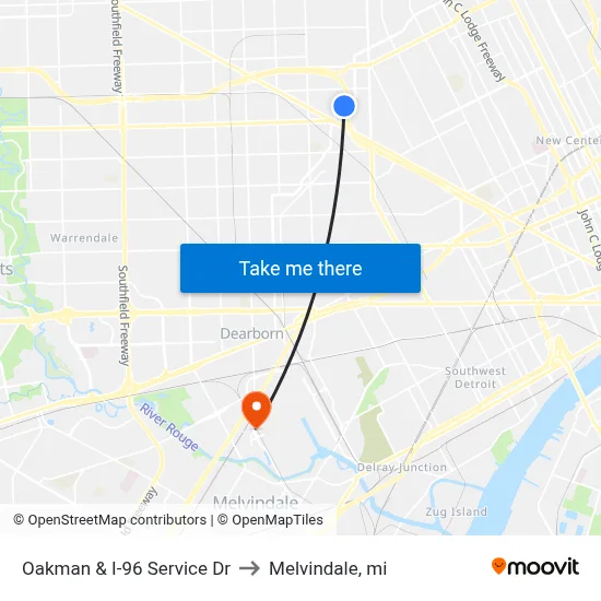 Oakman & I-96 Service Dr to Melvindale, mi map