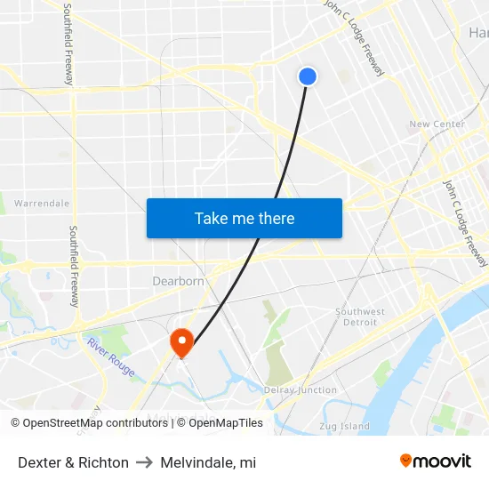 Dexter & Richton to Melvindale, mi map