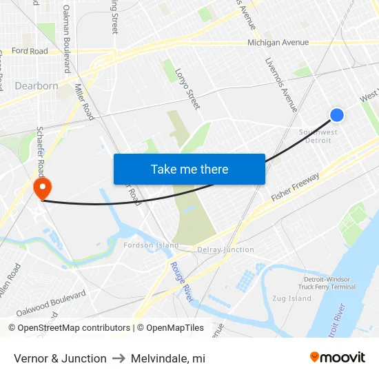Vernor & Junction to Melvindale, mi map