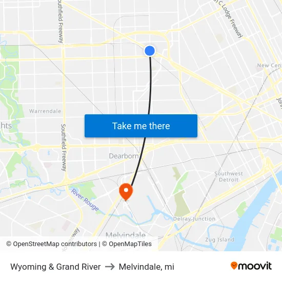 Wyoming & Grand River to Melvindale, mi map