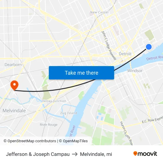 Jefferson & Joseph Campau to Melvindale, mi map