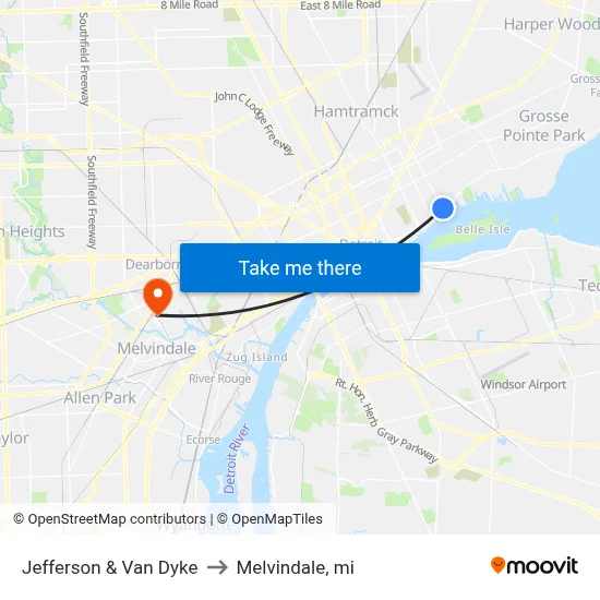 Jefferson & Van Dyke to Melvindale, mi map