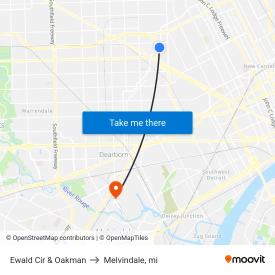 Ewald Cir & Oakman to Melvindale, mi map