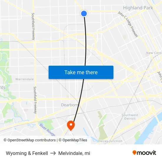 Wyoming & Fenkell to Melvindale, mi map