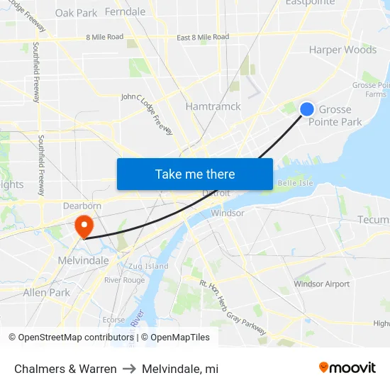 Chalmers & Warren to Melvindale, mi map