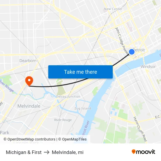 Michigan & First to Melvindale, mi map