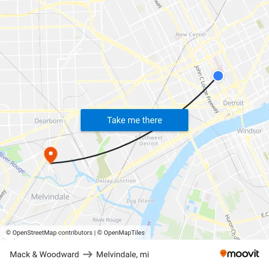 Mack & Woodward to Melvindale, mi map