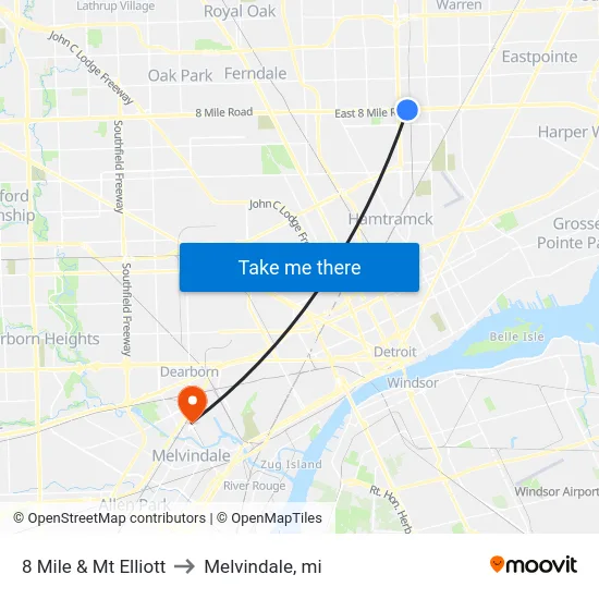 8 Mile & Mt Elliott to Melvindale, mi map