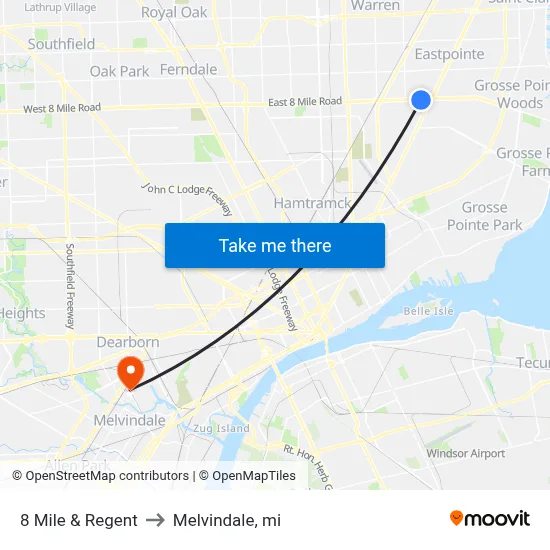 8 Mile & Regent to Melvindale, mi map