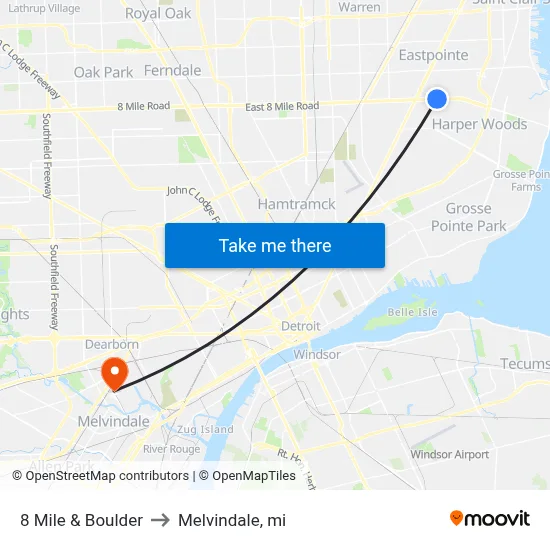 8 Mile & Boulder to Melvindale, mi map