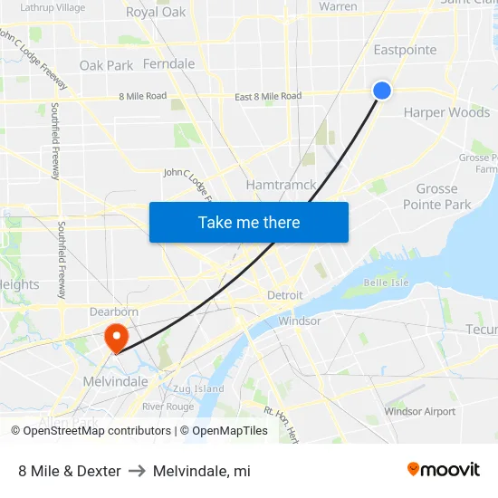 8 Mile & Dexter to Melvindale, mi map