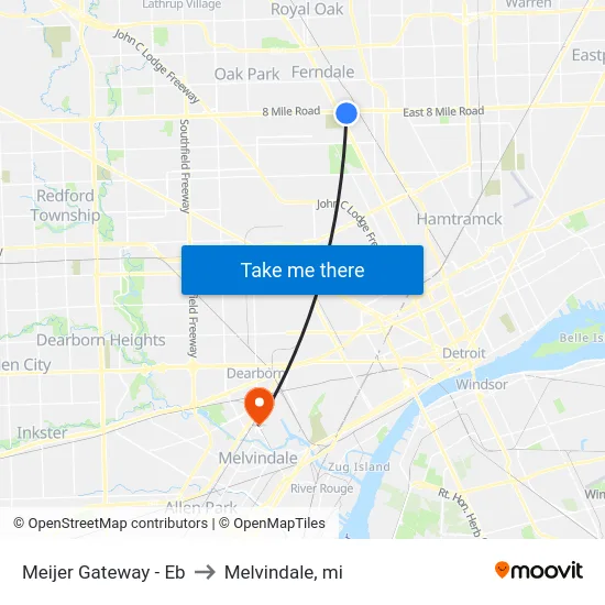 Meijer Gateway - Eb to Melvindale, mi map