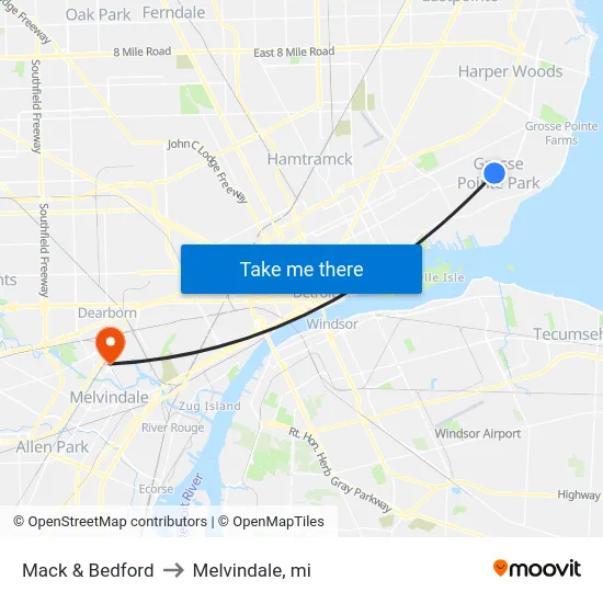 Mack & Bedford to Melvindale, mi map